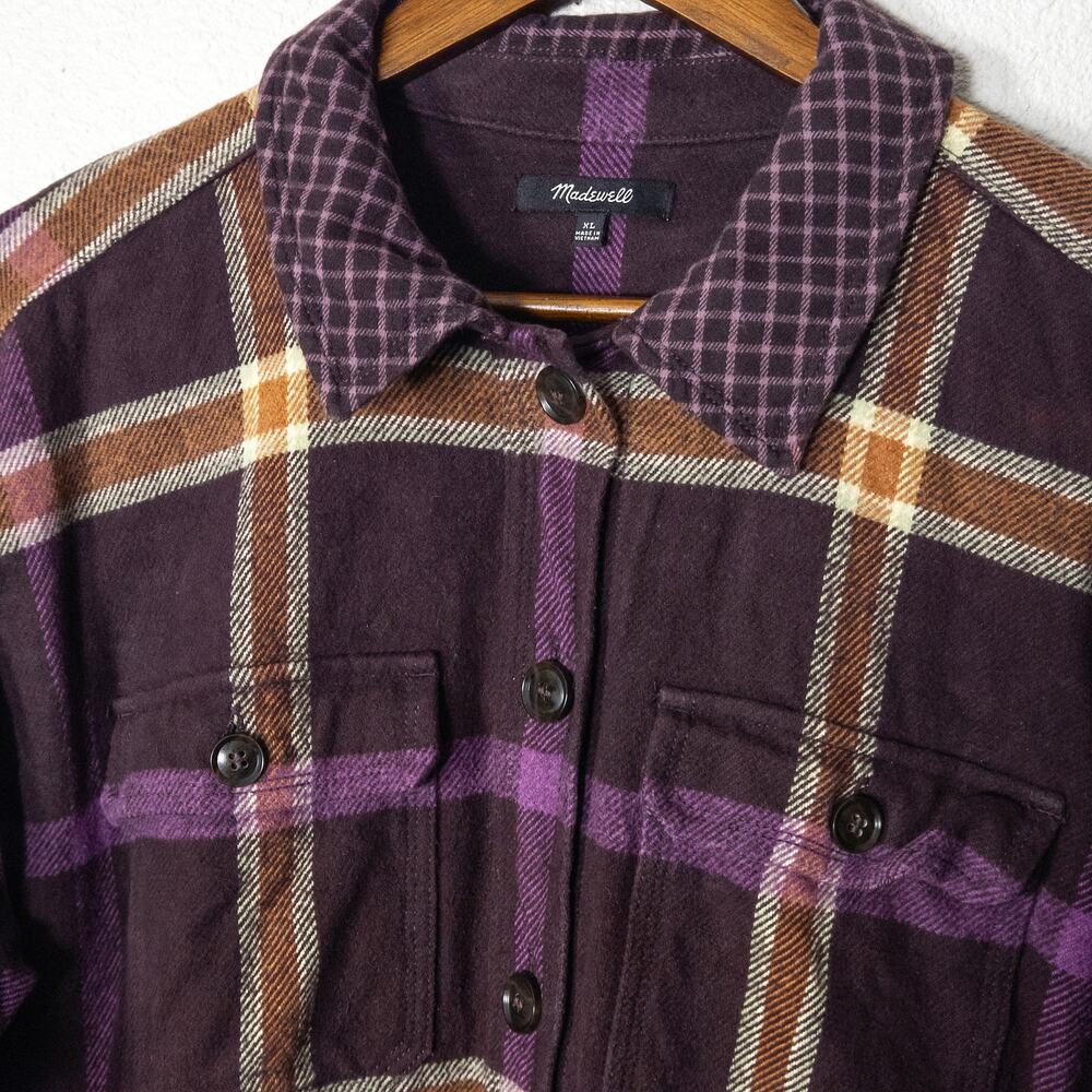 Madewell Rigby Plaid Shacket Purple Orange XL Oversized Heritage Layer - Picture 4 of 11